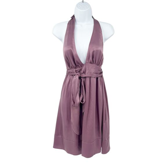 Susana Monaco Womens 100% Silk Y2K Plunge Halter Neck Mini Slip‎ Dress Size 2 - Picture 1 of 9